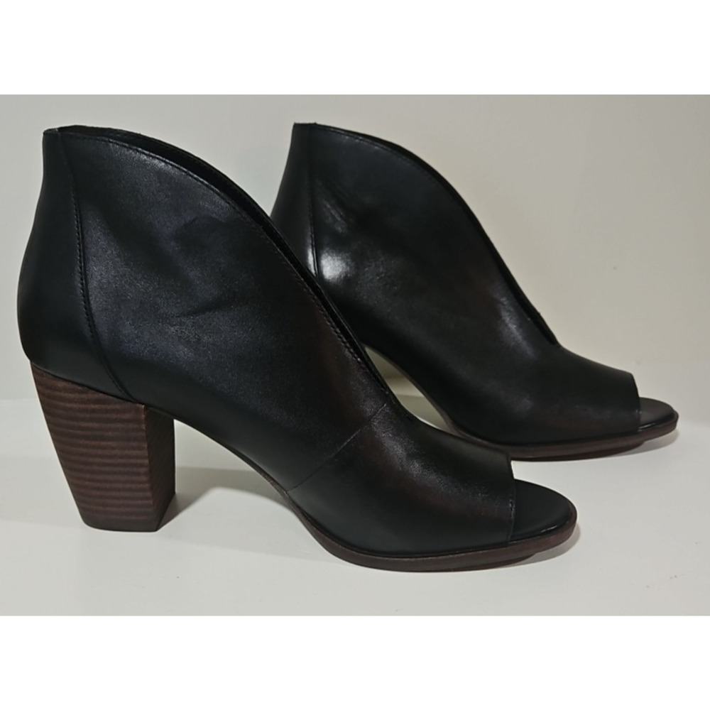 Lucky Brand Black Leather Ankle Boots Womens Block Heel Booties w/ Box 8.5